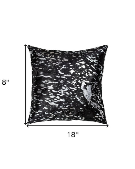 Set of Two 18" Black and Silver Abstract Cowhide Throw Pillows with Glitter