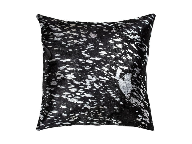 Set of Two 18" Black and Silver Abstract Cowhide Throw Pillows with Glitter