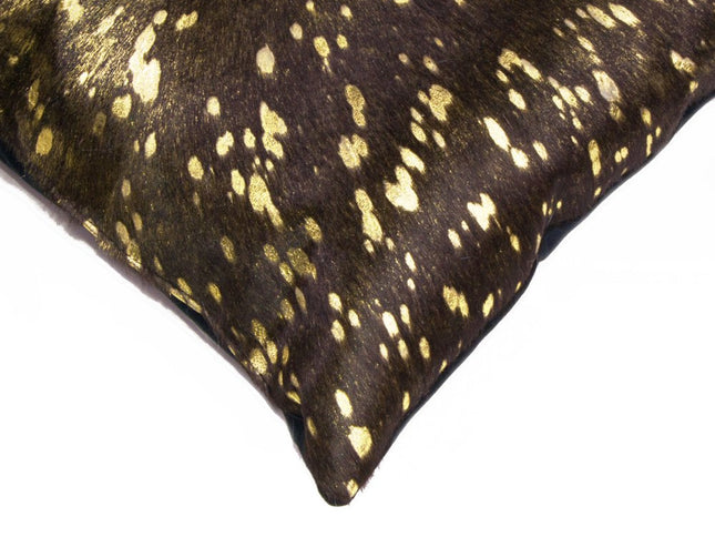 Set of Two 12" X 20" Chocolate and Gold Abstract Cowhide Lumbar Throw Pillows with Glitter