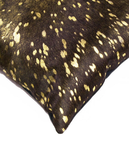 Set of Two 12" X 20" Chocolate and Gold Abstract Cowhide Lumbar Throw Pillows with Glitter