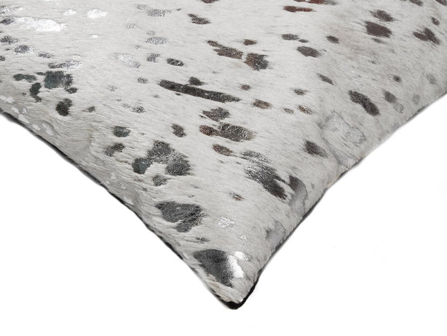 Set of Two 12" X 20" Gray and Silver Abstract Cowhide Lumbar Throw Pillows with Glitter
