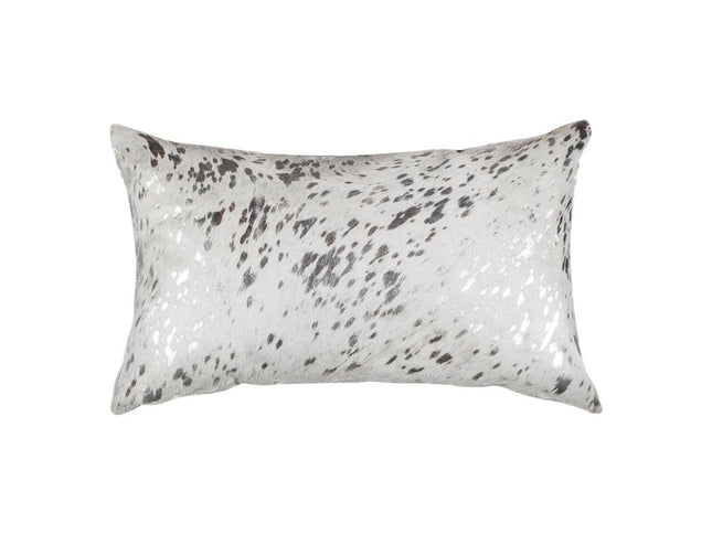 Set of Two 12" X 20" Gray and Silver Abstract Cowhide Lumbar Throw Pillows with Glitter