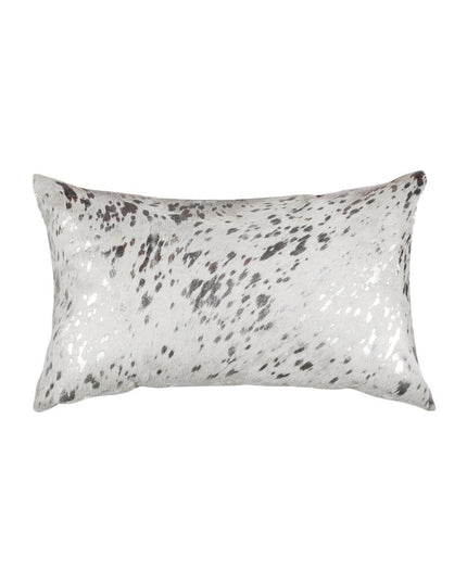 Set of Two 12" X 20" Gray and Silver Abstract Cowhide Lumbar Throw Pillows with Glitter