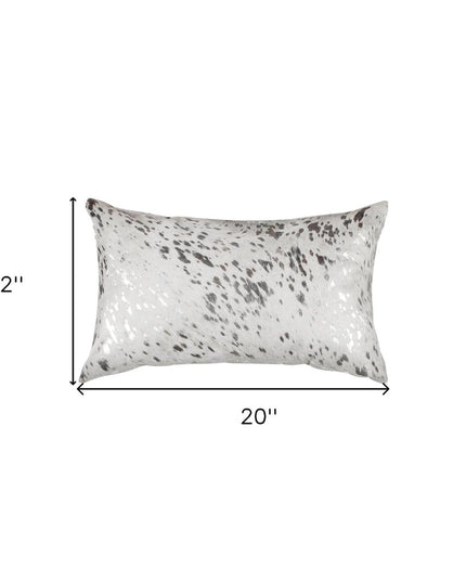 Set of Two 12" X 20" Gray and Silver Abstract Cowhide Lumbar Throw Pillows with Glitter