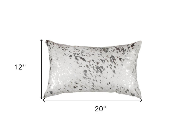 Set of Two 12" X 20" Gray and Silver Abstract Cowhide Lumbar Throw Pillows with Glitter