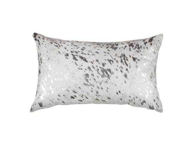 Set of Two 12" X 20" Gray and Silver Abstract Cowhide Lumbar Throw Pillows with Glitter