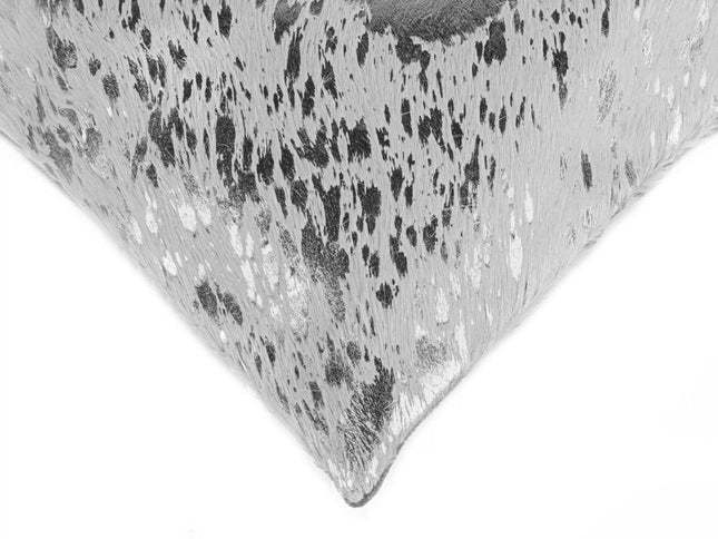 Set of Two 18" Gray and Silver Abstract Cowhide Throw Pillows with Glitter