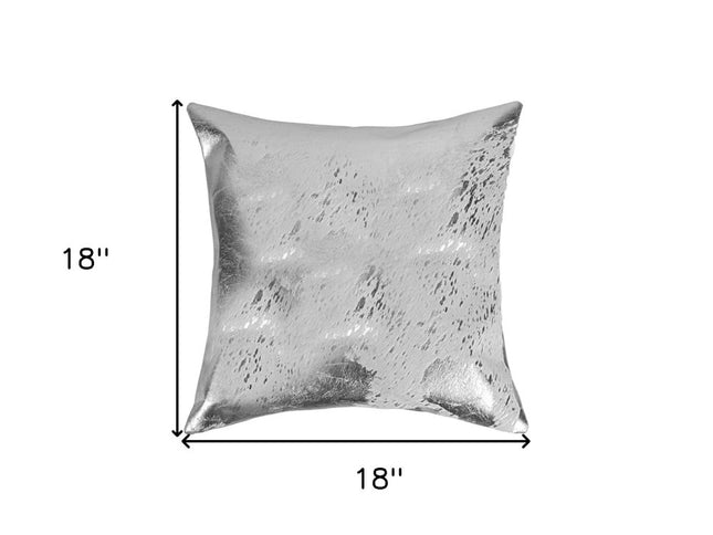 Set of Two 18" Gray and Silver Abstract Cowhide Throw Pillows with Glitter