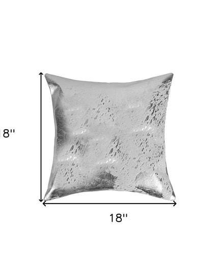 Set of Two 18" Gray and Silver Abstract Cowhide Throw Pillows with Glitter