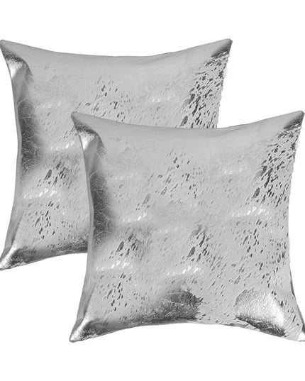 Set of Two 18" Gray and Silver Abstract Cowhide Throw Pillows with Glitter