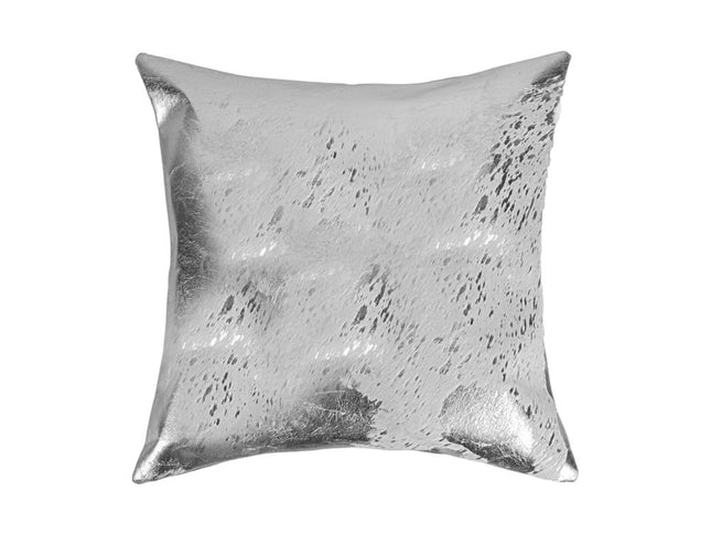 Set of Two 18" Gray and Silver Abstract Cowhide Throw Pillows with Glitter