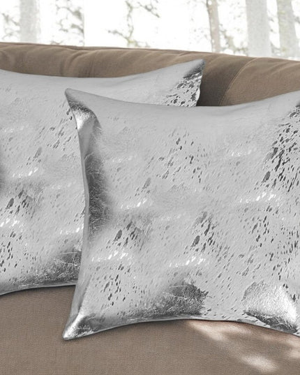 Set of Two 18" Gray and Silver Abstract Cowhide Throw Pillows with Glitter