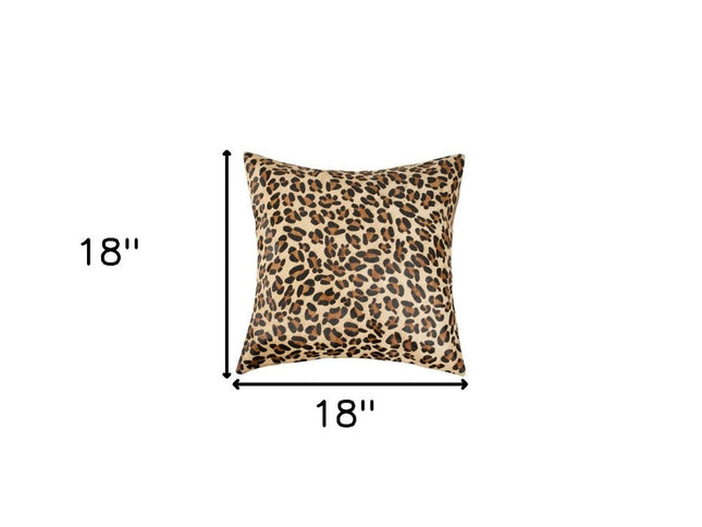 Set of Two 18" Brown and Black Leopard Cowhide Throw Pillows