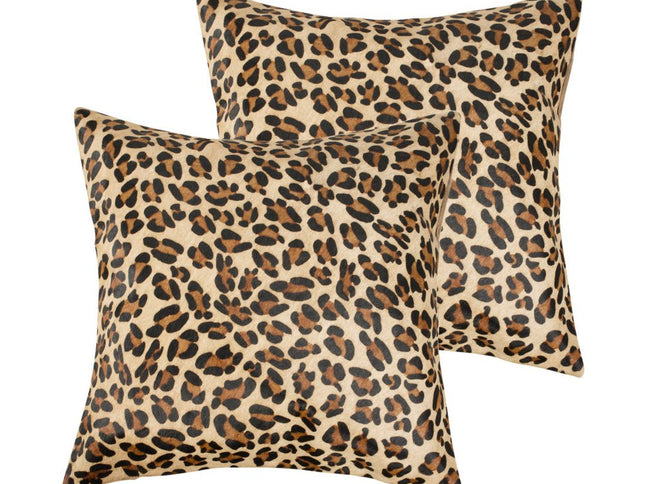 Set of Two 18" Brown and Black Leopard Cowhide Throw Pillows