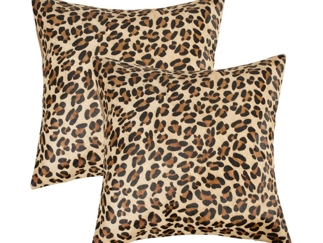 Set of Two 18" Brown and Black Leopard Cowhide Throw Pillows