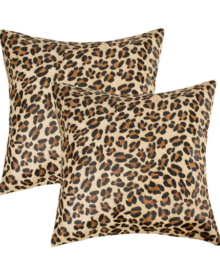 Set of Two 18" Brown and Black Leopard Cowhide Throw Pillows