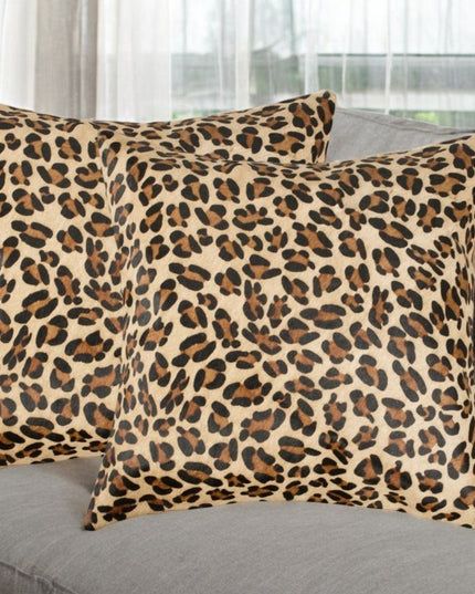 Set of Two 18" Brown and Black Leopard Cowhide Throw Pillows