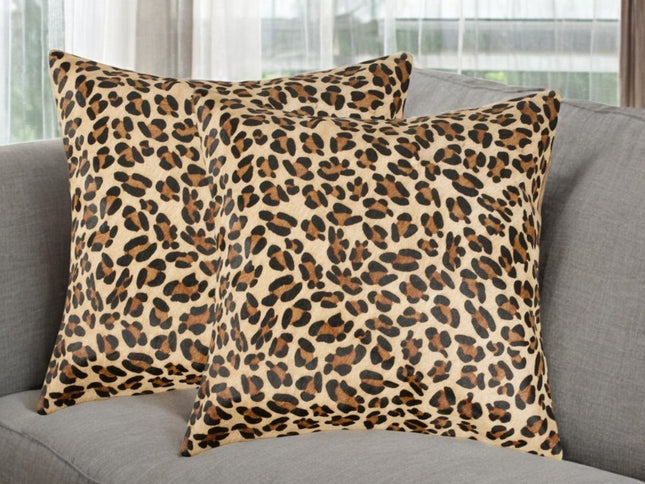 Set of Two 18" Brown and Black Leopard Cowhide Throw Pillows