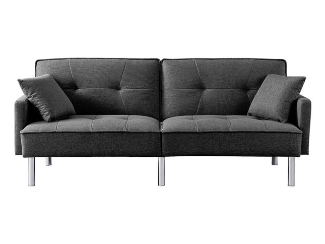 85" Dark Gray Polyester Blend Convertible Futon Sleeper Sofa And Toss Pillows With Silver Legs