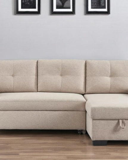 92" Beige Polyester Blend Convertible Futon Sleeper Sofa With Black Legs