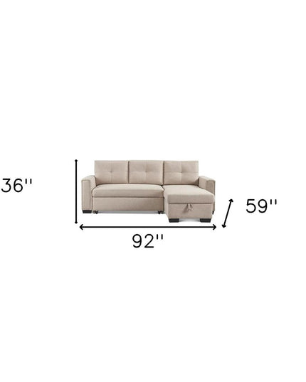 92" Beige Polyester Blend Convertible Futon Sleeper Sofa With Black Legs
