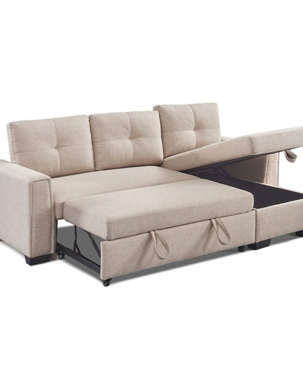 92" Beige Polyester Blend Convertible Futon Sleeper Sofa With Black Legs