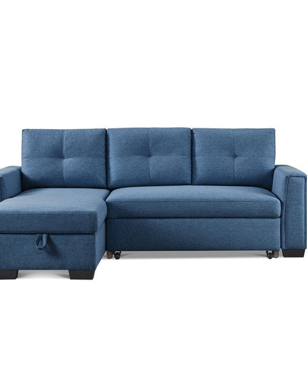 92" Blue Polyester Blend Convertible Futon Sleeper Sofa With Black Legs