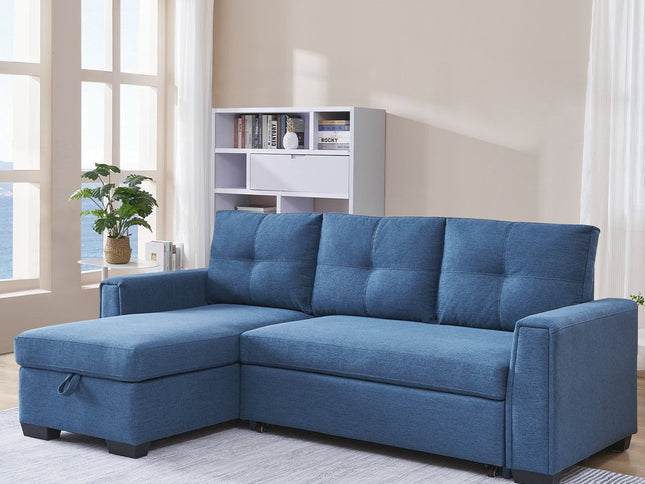 92" Blue Polyester Blend Convertible Futon Sleeper Sofa With Black Legs