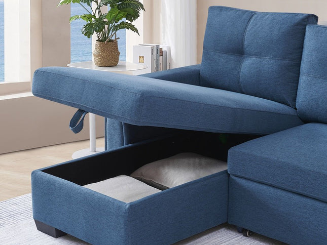92" Blue Polyester Blend Convertible Futon Sleeper Sofa With Black Legs