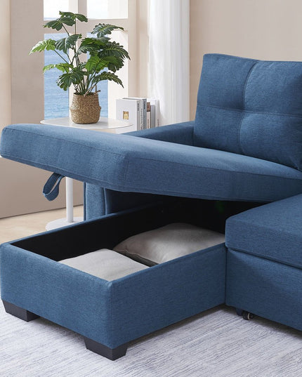 92" Blue Polyester Blend Convertible Futon Sleeper Sofa With Black Legs