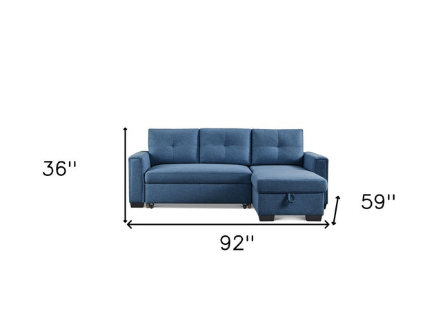 92" Blue Polyester Blend Convertible Futon Sleeper Sofa With Black Legs