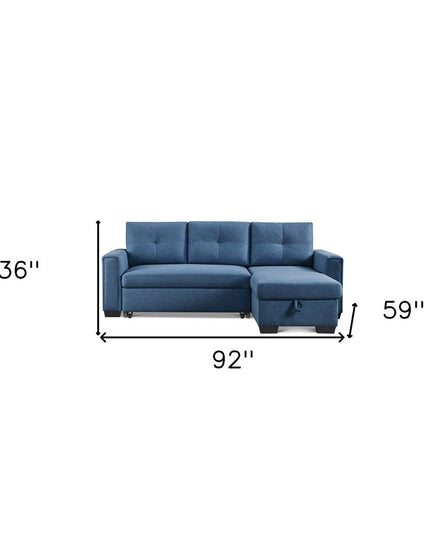 92" Blue Polyester Blend Convertible Futon Sleeper Sofa With Black Legs