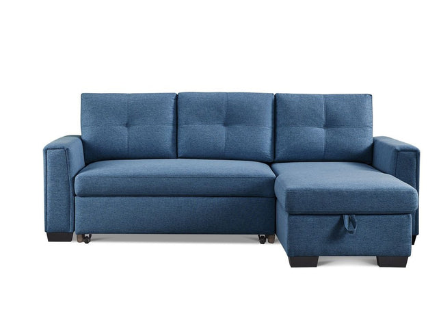 92" Blue Polyester Blend Convertible Futon Sleeper Sofa With Black Legs
