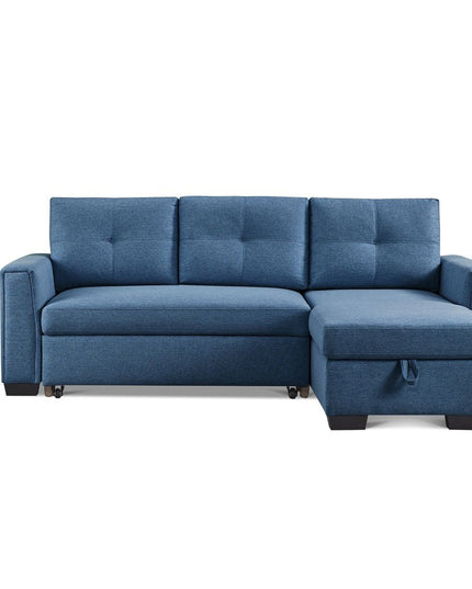 92" Blue Polyester Blend Convertible Futon Sleeper Sofa With Black Legs
