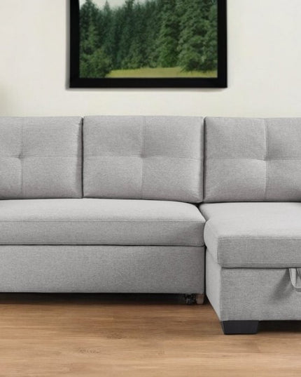 92" Light Gray Polyester Blend Convertible Futon Sleeper Sofa With Black Legs
