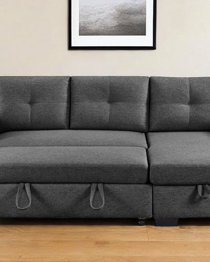 92" Dark Gray Polyester Blend Convertible Futon Sleeper Sofa With Black Legs