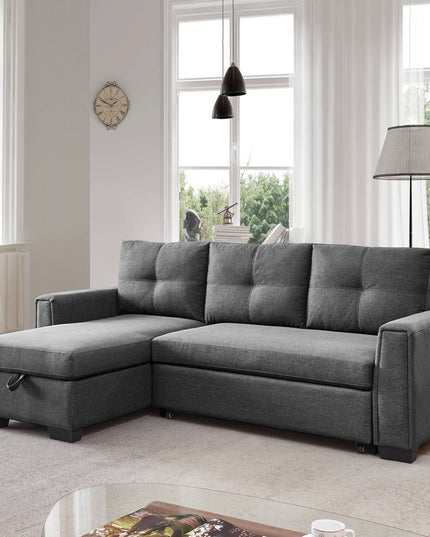 92" Dark Gray Polyester Blend Convertible Futon Sleeper Sofa With Black Legs