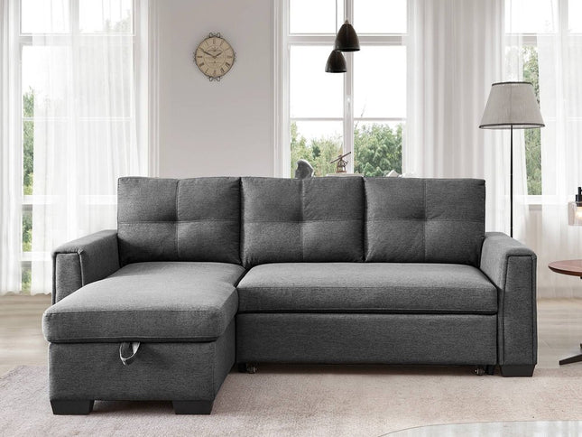 92" Dark Gray Polyester Blend Convertible Futon Sleeper Sofa With Black Legs