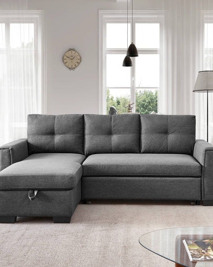92" Dark Gray Polyester Blend Convertible Futon Sleeper Sofa With Black Legs