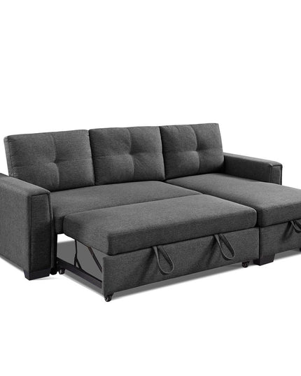 92" Dark Gray Polyester Blend Convertible Futon Sleeper Sofa With Black Legs