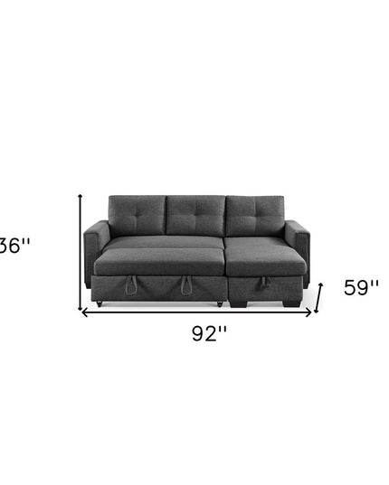 92" Dark Gray Polyester Blend Convertible Futon Sleeper Sofa With Black Legs