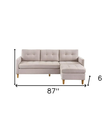 87" Beige Polyester Blend Sofa With Ottoman With Natural Legs