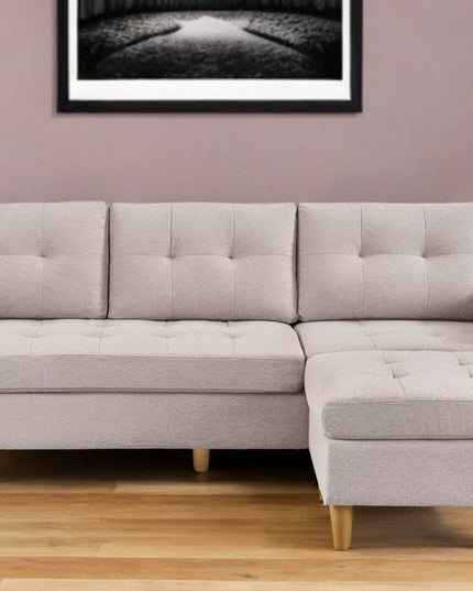 87" Beige Polyester Blend Sofa With Ottoman With Natural Legs