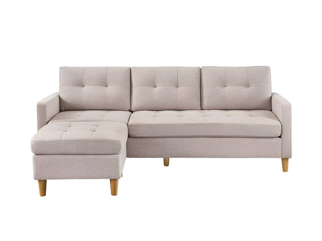 87" Beige Polyester Blend Sofa With Ottoman With Natural Legs