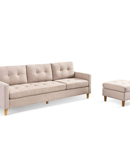 87" Beige Polyester Blend Sofa With Ottoman With Natural Legs