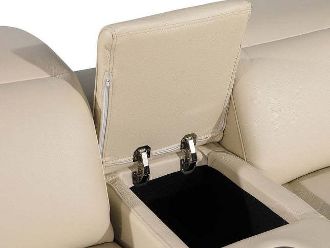 Beige Italian Leather Power Reclining Curved Six Piece Corner Sectional With Console