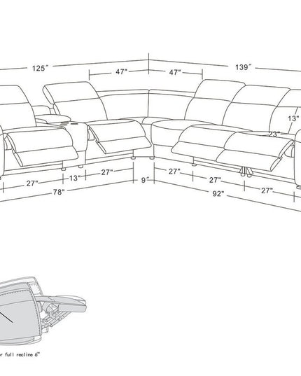 Beige Italian Leather Power Reclining Curved Seven Piece Corner Sectional With Console