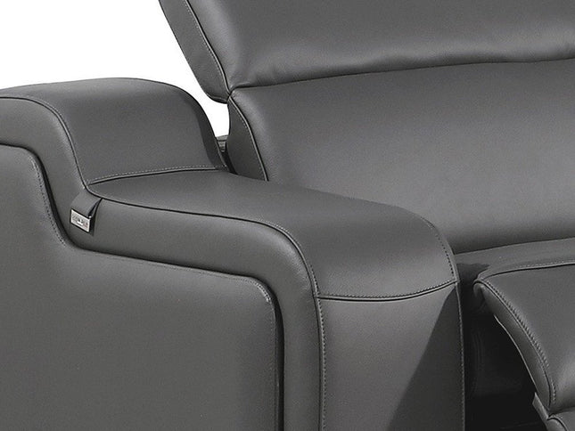 Dark Gray Italian Leather Power Reclining L Shaped Five Piece Corner Sectional