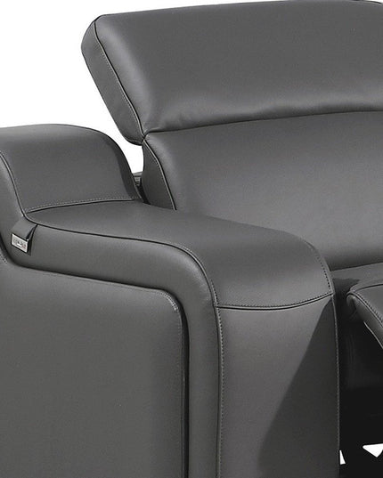 Dark Gray Italian Leather Power Reclining L Shaped Five Piece Corner Sectional