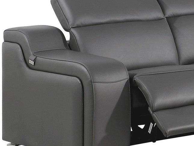 Dark Gray Italian Leather Power Reclining L Shaped Five Piece Corner Sectional
